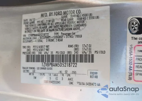 2013 Ford Mustang V6 z USA, uszkodzony, nr VIN 1ZVBP8AM5D5218722